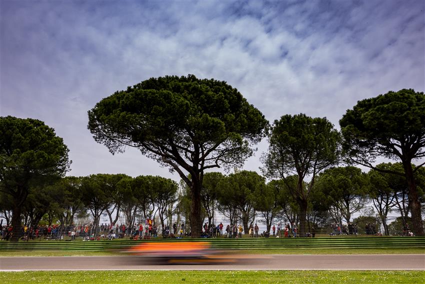 Imola F1 car racing past